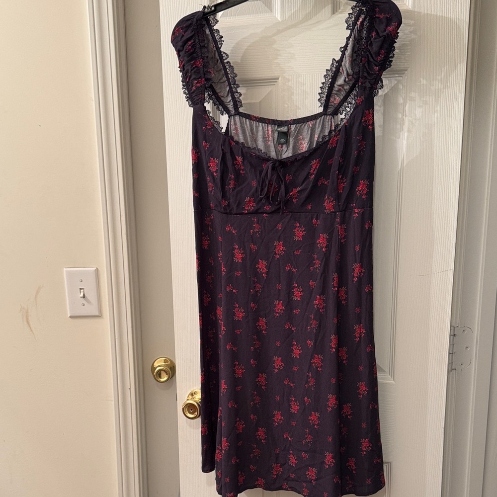 Elegant Black and Red Floral Dress